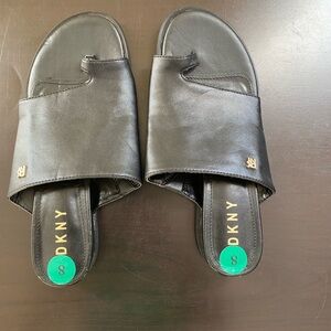 DKNY Black Leather Slippers/ Flat Slide -In